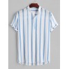 Vertical Striped Button Placket Stand Collar Popover Shirt