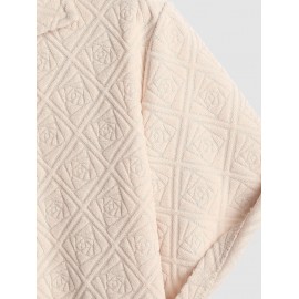 Men's Rose Jacquard Terry Cloth Textured Button Front Short Sleeves Shirt