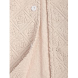 Men's Rose Jacquard Terry Cloth Textured Button Front Short Sleeves Shirt